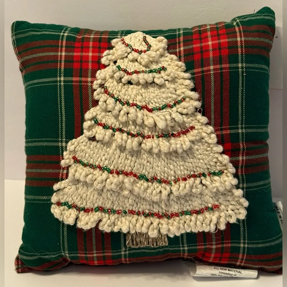 Balsam & Fir Festive Holiday Pillow W/Beaded EmbroideredChristmas Tree Design